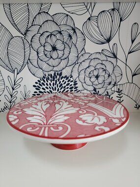 Red & white pedestal cake platter President's Choice; Christmas dessert